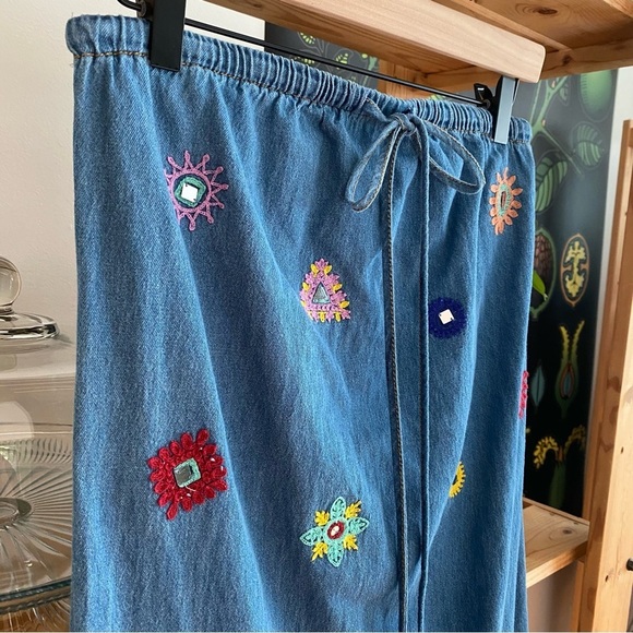 Zara Denim Embroidered Geo Shapes Midi Halter Dress XS - Picture 10 of 16